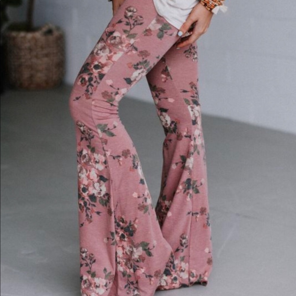 Pink Floral Print Flare Leggings